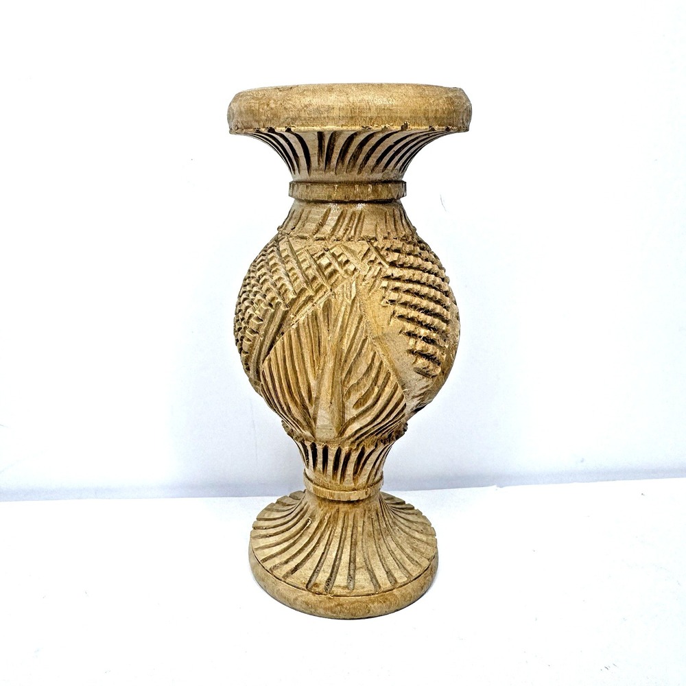 Hand Carved Olive Wood Bud Vase Israel MCM Collectible Vintage